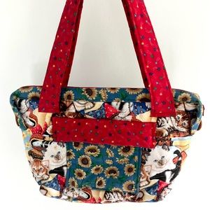 Vintage 90’s cat quilt handmade sunflowers purse handbag bag